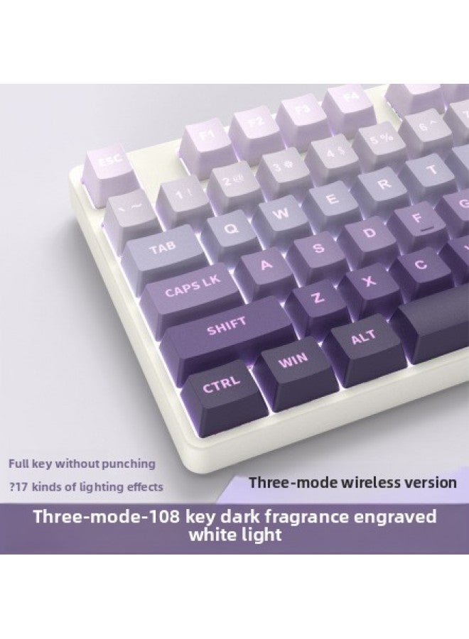 Office 08 Mechanical 1 Three-mode Keyboard Mouse Suit Wireless Bluetooth Walker Front Girl Side Key Computer Game-Colour:Tea Axis (code Office)-dark Fragrance 108 Keys 【white Light-positive Engraving】 Wireless Bluetooth Three-mode - Image 1